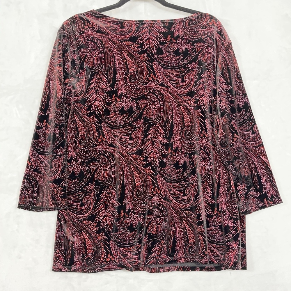 Notations Womens Velvet Faux Wrap Top 2X Black/Red Glitter Paisley Party Holiday - Picture 8 of 11